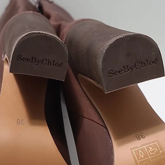 See by Chloe Genuine Brown Leather Heeled Boots Size 7/38 - Picture 12 of 16